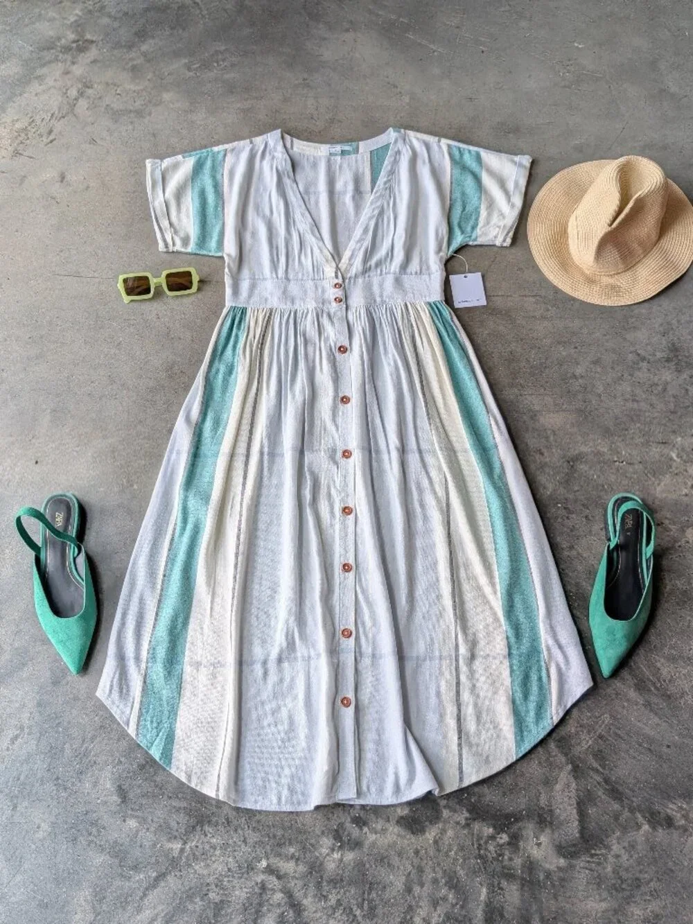 O'Neill Reid Light Blue Multi Stripe Button-Up Midi Dress medium NWT